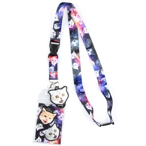 Space Cat Galaxy Breakaway Lanyard W/ Charm Clear ID Badge Holder Keychain - 1 of 4