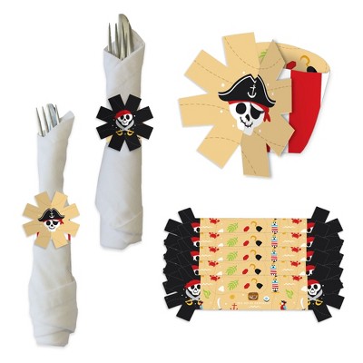 Big Dot of Happiness Pirate Ship Adventures - Skull Birthday Party Paper Napkin Holder - Napkin Rings - Set of 24
