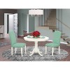 Round Dining Table Set 3pc - 42" Table & 2 Parsons Chairs - Modern PU Leather & Linen White Legs - 2 of 4