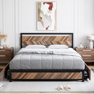 Bed Frame with 4 Storage Drawers