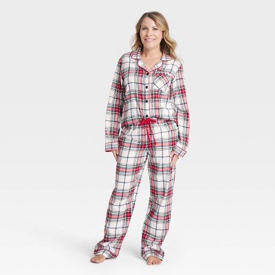 Women's Holiday Plaid Flannel Matching Family Pajama Set - Wondershop™ White XS