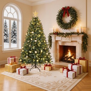 KTMBDW 6/7.5 ft Prelit Christmas Tree, Artificial Christmas Tree with Warm White Lights, Branch Tips, Metal Stand and Hinged Branches - 1 of 4
