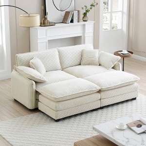 81" Corduroy Modular Sectional Sofa Bed with Double-Layer Cushions and 2 Ottoman for Small Living Room - 1 of 4