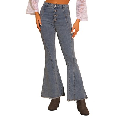 Allegra K Women's Bell Bottom High Rise Stretchy Retro Flared Denim Jeans Pants