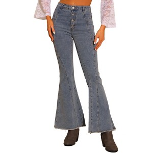 Allegra K Women's Bell Bottom High Rise Stretchy Retro Flared Denim Jeans Pants - 1 of 4