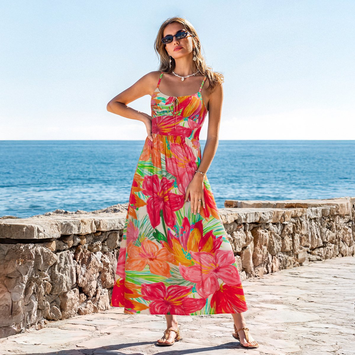Женские платья Cupshe Women's Maxi Dress Flattering Tropical Print Slit-M-Multicolored — фото 2