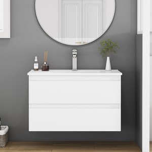 GDFStudio Wrens 32" Modern Wall-Mounted Bathroom Vanity with Ceramic Sink - 1 of 4