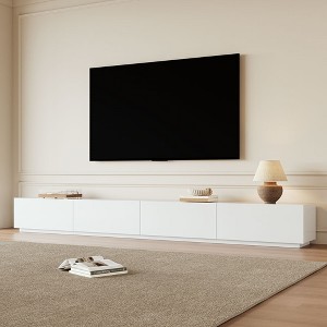 POVISON Modern White Matte TV Stand, Minimalist Large Entertainment Center for up to 100 Inch TV with 4 Drawers, 118" - 1 of 4