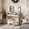 Bedroom Dressing Vanity Desk with LED Lighted Mirror & Charging Station, Makeup Vanity Table Set with Storage Stool, 2 Drawers & 4 Open Shelves - 3 of 4