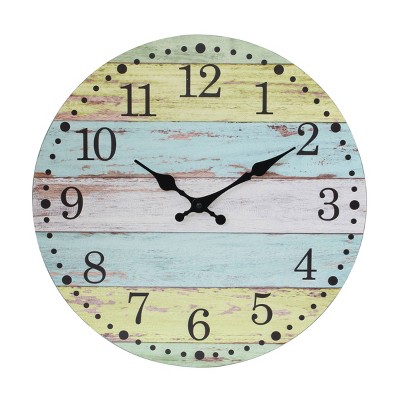 14" Round Vintage Farmhouse Wall Clock Light Blue/Yellow - Stonebriar Collection