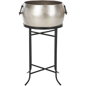 Azov Indoor/Outdoor Beverage Tub W/ Stand PIT2007 - Pewter/Black - Safavieh - 1 of 4