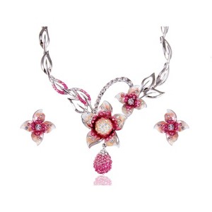Anna-Kaci Women's Statement Necklace and Earring Set with Blue and Purple Crystal Accents, Silver Tone, Adjustable Chain, Vibrant Design - Purple - 1 of 4