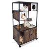 Litter Box Enclosure with Tree and Stainless Steel Litter Box, Wooden Cat House Cabinet On Wheels,  Litter Furniture with Condo, Platforms - 2 of 4