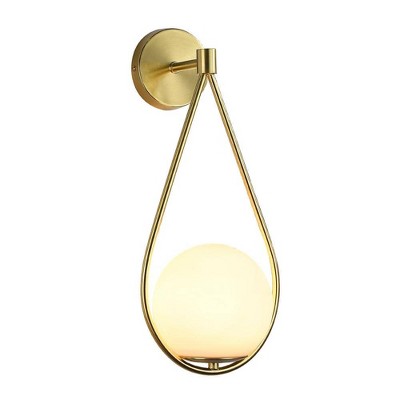 7.87 in. 1-Light Brass Gold Modern Wall Sconce with Milky Glass Shade