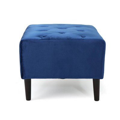 Kalani Elegant Navy Blue Velvet Tufted Ottoman