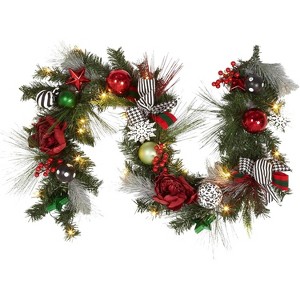 6Ft Prelit Christmas Garland for Mantle, Artificial Garland with 20 LED for Fireplace Stair Railing TV Stand Indoor Outdoor Holiday Decor - 1 of 4