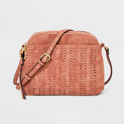 VR NYC Woven Front Pocket Double Zip Crossbody Bag - Clay Pink