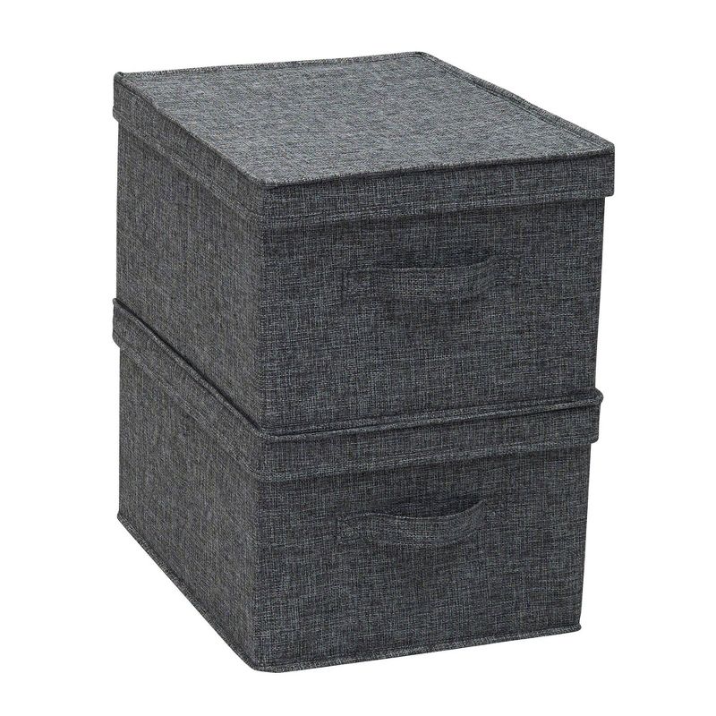 Household Essentials Set of 2 Large Storage Boxes with Lids Graphite Linen, 5 of 10