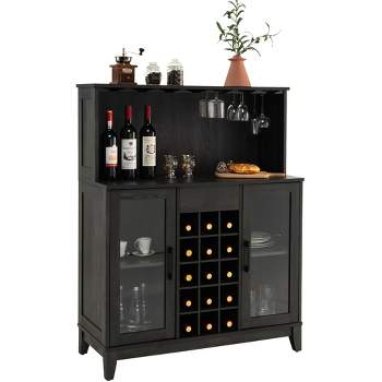 Costway 2-Door Buffet Bar Cabinet Kitchen Storage Sideboard Wine Rack Glass Holder Grey\Black