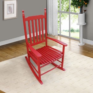 Aghana Digitals Rose Red Solid Populus Wood Porch Rocker Chair with Wide Seat, Armrest & Slatted - 1 of 4