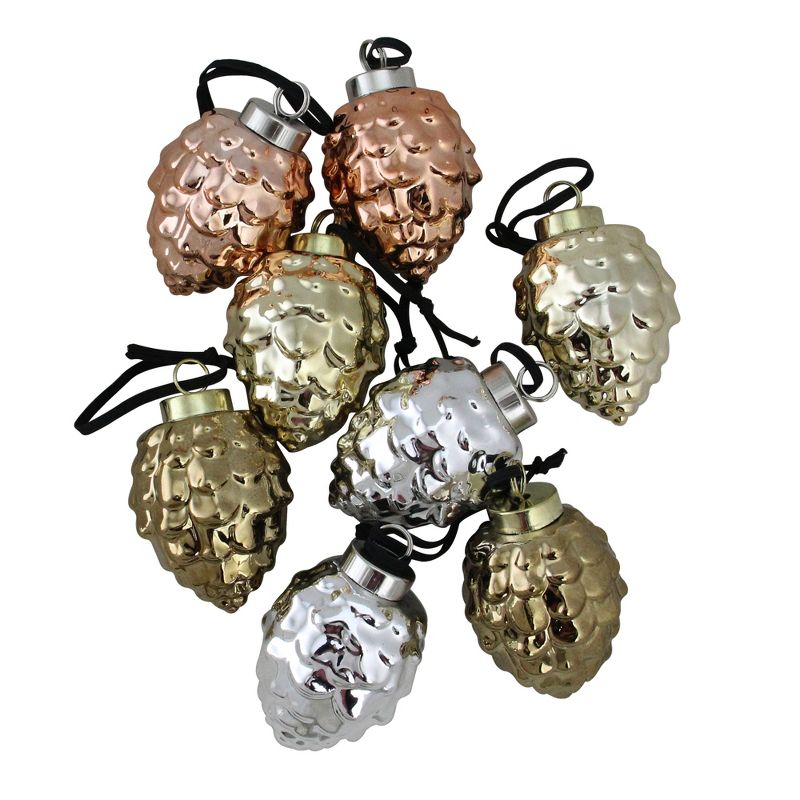 Northlight 8ct Ceramic Pine Cone with Metallic Finish Christmas Ornament Set 2.75" - Silver/Gold, 1 of 6