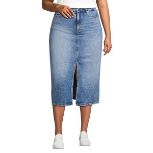 Lands' End Women's Soft Denim Midi Column Skirt - 1 of 4