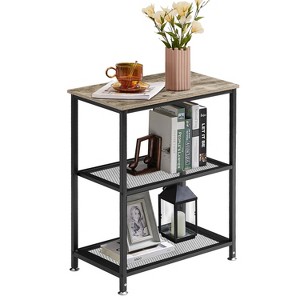 VECELO 3-Tier Industrial Versatile Side Nightstands Sofa Table with Large Storage for Living Room, Space Saving, End Table, Brown/Gray - 1 of 4