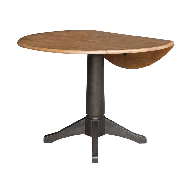 42&#34; Alexandra Round Top Dual Drop Leaf Pedestal Dining Table Hickory/Washed Coal - International Concepts, 4 of 9