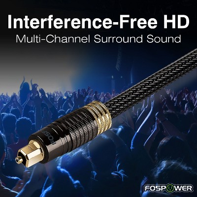 25ft Black Optical Fiber Audio Cable with Gold-Plated Connectors
