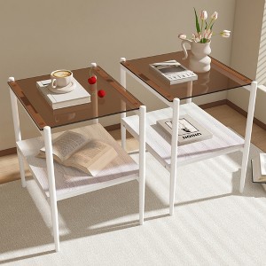 KTMBDW 2-Tier Side Tables Set of 2, End Tables with Brown Tempered Glass, Nightstands with Storage Shelves for Living Room, Bedroom, White - 1 of 4