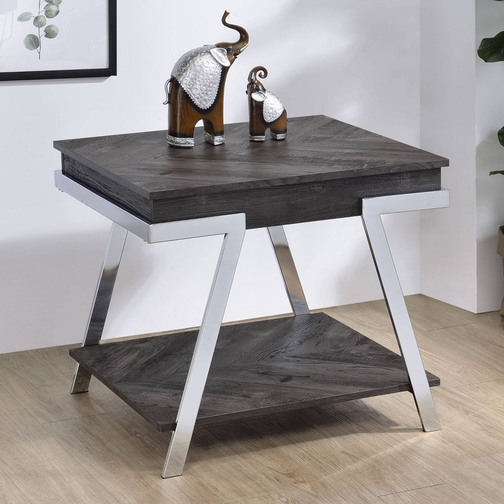 Photos - Coffee Table Roma End Table Metal and Wood Dark Gray - Steve Silver Co.