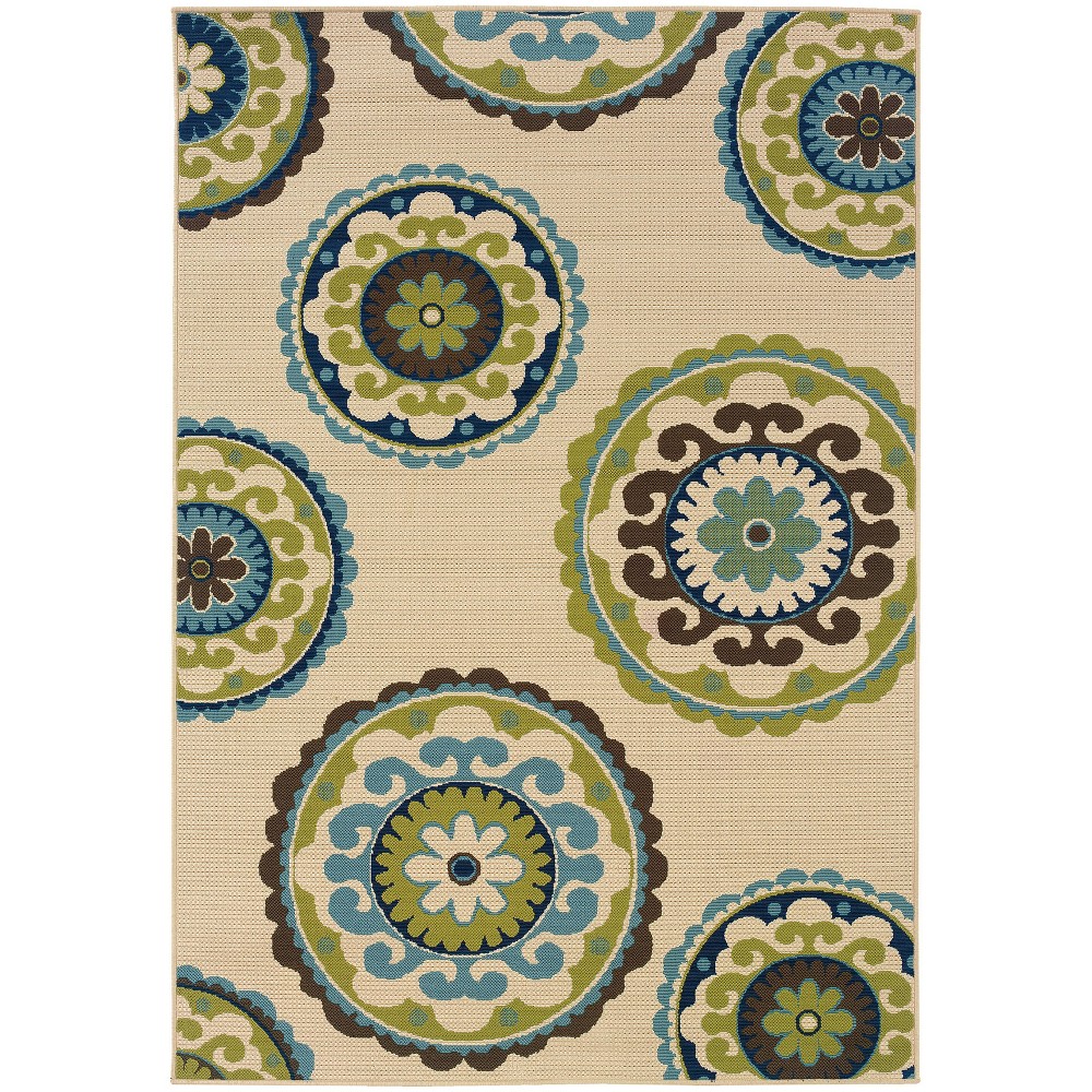 7'10inX10'10in Cozumel Medallions Patio Rug Ivory/Green