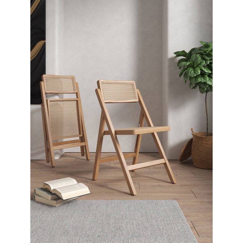 Set of 4 Pullman Cane Folding Dining Chairs Natural - Manhattan Comfort, 3 of 13