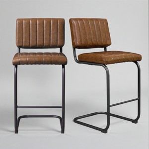 Art Leon Faux Leather Counter Height Barstool with Metal Frame, Set of 2 - 1 of 3