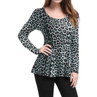 INSPIRE CHIC Women's Long Sleeves Padded Shoulder Scoop Neck Printed Peplum Shirt