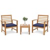 Costway 3 PCS Outdoor Furniture Set Acacia Wood Conversation Set with Soft Seat Cushions White/Grey/Navy - image 2 of 4