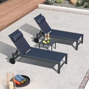 PURPLE LEAF Outdoor Lounge Chair Set Aluminum Patio Chaise Lounger with Side Table and Pillow for Outside Pool Beach Sunbathing Tanning Recliner - 1 of 4