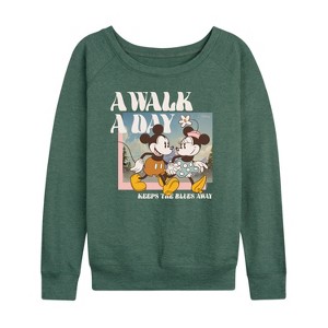 Women's - Disney - A Walk A Day Lightweight French Terry Wide Neck Long Sleeve Shirt - 1 of 4