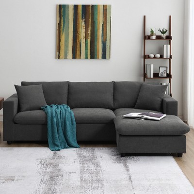Whisen Modern L-shaped Sectional Sofa Set with Convertible Ottoman and 2 pillows, Minimalist Style Couch Set