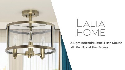 13" White Glass and Metal Semi-Flushmount Ceiling Light