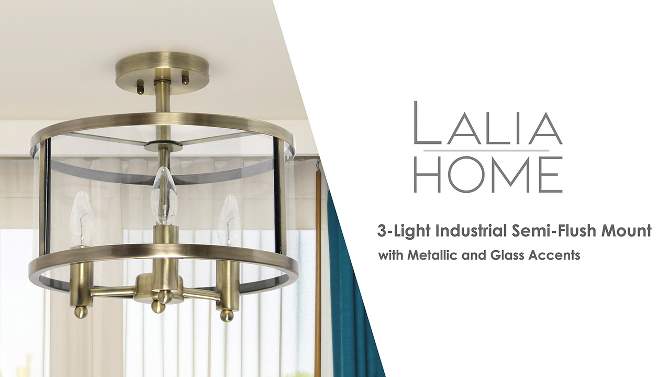 3-Light 13" Industrial Farmhouse Glass/Metallic Accented Semi-flushmount Ceiling Light - Lalia Home, 2 of 12, play video