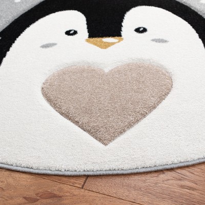 Playful Pals Round Non-slip Kids Rug in Light Grey & Black - 59"