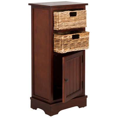 Cherry Pine Accent Cabinet with Wicker Baskets