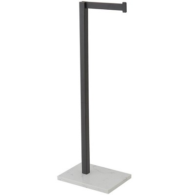 BWE Freestanding Toilet Paper Holder with Natural Marble Base in Matte Black
