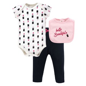 Little Treasure Baby Girl Bodysuit, Pant and Bib, Lipstick - 1 of 1