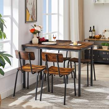 5-Piece Rustic Dining Set, Rectangle Table with 4 Chairs - ModernLuxe