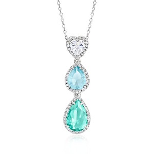 Ross-Simons Italian 1.00 ct. t.w. CZ Heart Pendant Necklace With 2.00 Carat Green Simulated Tourmaline and 1.50 Carat Simulated Aquamarine in Sterling - 1 of 3