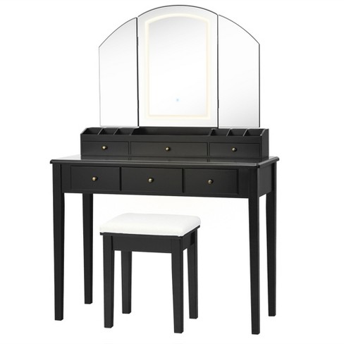 Vanity Set with LED Lighted Mirror Makeup Dressing Table Dresser Desk w/  Stool