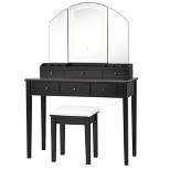 Costway Vanity Table Stool Set Large Tri-folding Lighted Mirror 6 Drawer Dresser White\Black