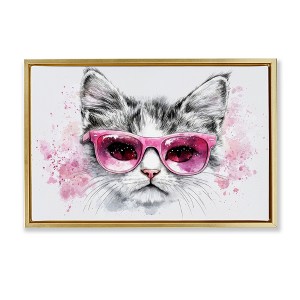 Stupell Industries Cool Cat with Sunglasses Black Framed Floater Canvas Wall Art - 1 of 4